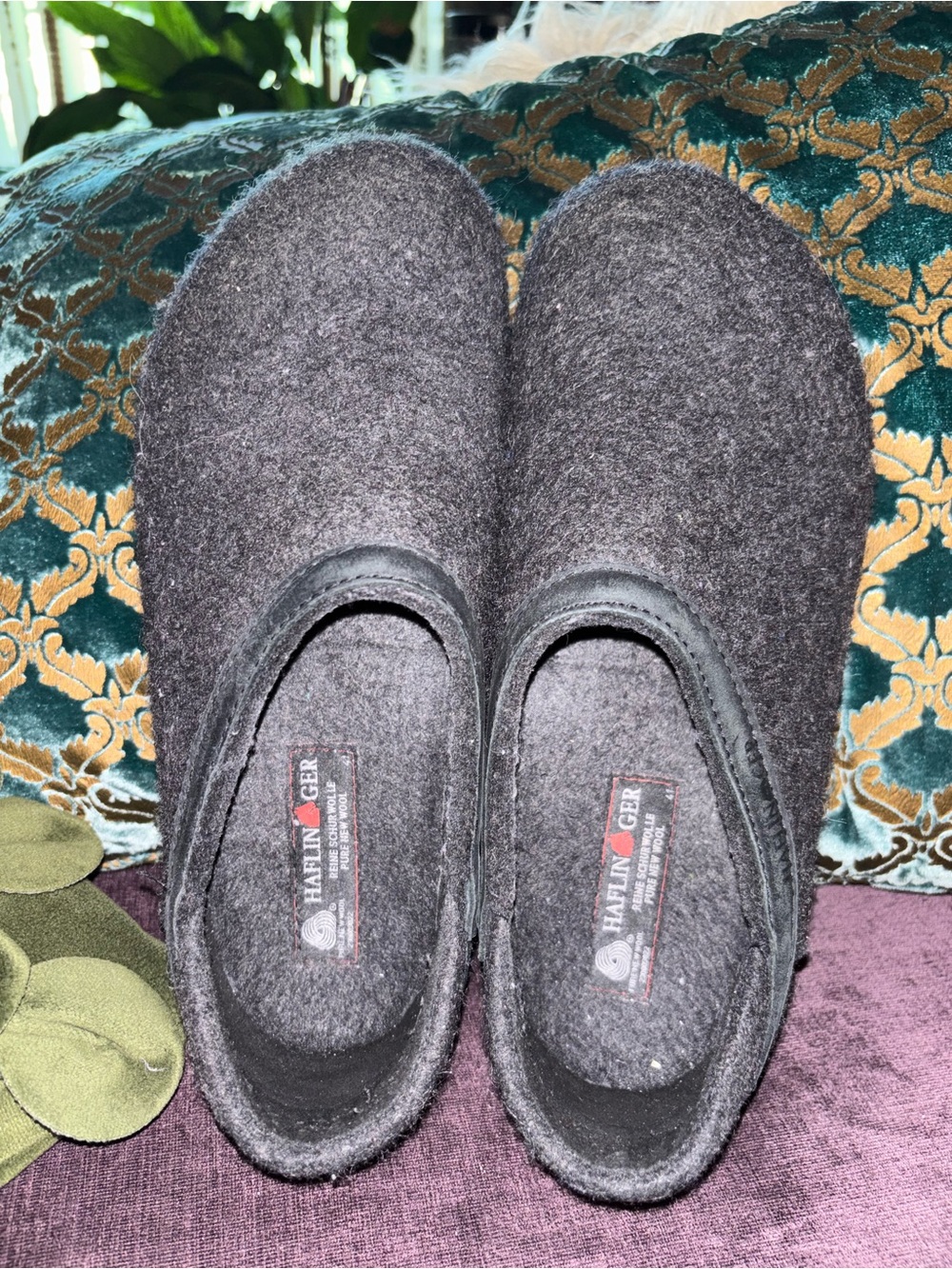Haflinger Dark Gray Felt Slip-On Loafers